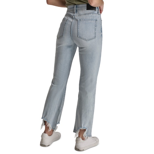 DKNY Womens High-Rise Destructed-Hem Jeans