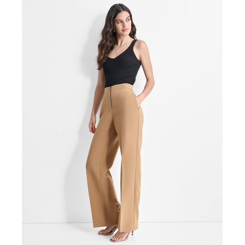 DKNY Womens Front-Zip Wide-Leg Trousers