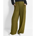 Womens Glazed High Rise Seamed-Cuff Wide-Leg Pants