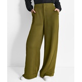 Womens Glazed High Rise Seamed-Cuff Wide-Leg Pants