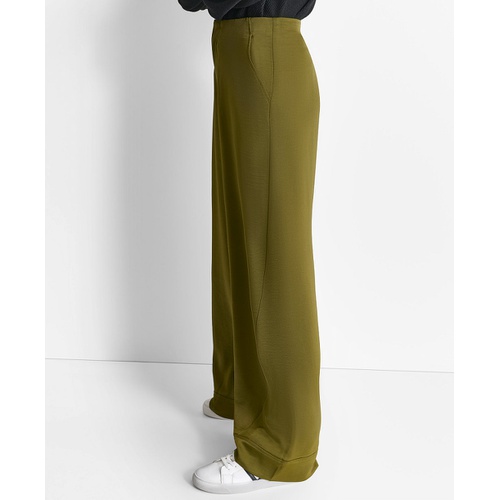 DKNY Womens Glazed High Rise Seamed-Cuff Wide-Leg Pants