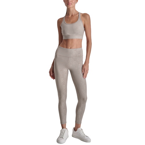 DKNY Womens Active Embossed Interlock High-Waist 7/8 Fitness Tights