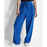 Womens Twill Tie-Front Pleated Wide-Leg Pants