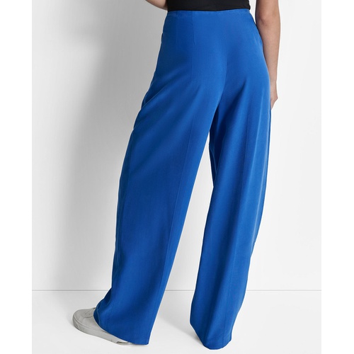 DKNY Womens Twill Tie-Front Pleated Wide-Leg Pants