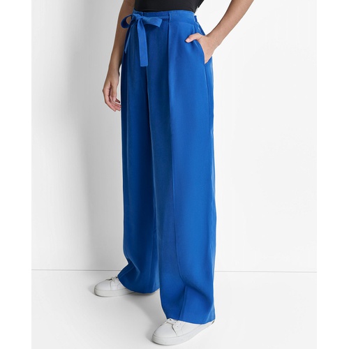 DKNY Womens Twill Tie-Front Pleated Wide-Leg Pants