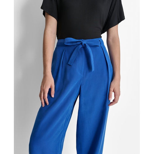 DKNY Womens Twill Tie-Front Pleated Wide-Leg Pants