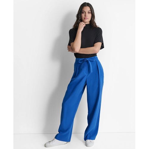 DKNY Womens Twill Tie-Front Pleated Wide-Leg Pants