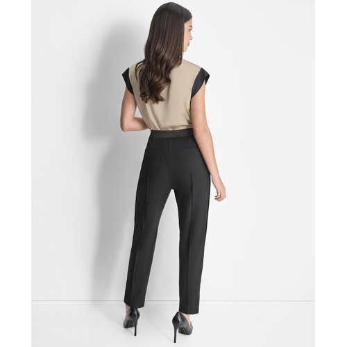 DKNY Womens Two-Tone Straight-Leg Ankle Pants