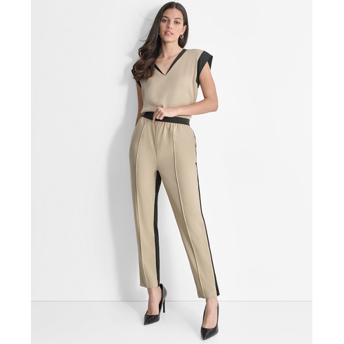 DKNY Womens Two-Tone Straight-Leg Ankle Pants