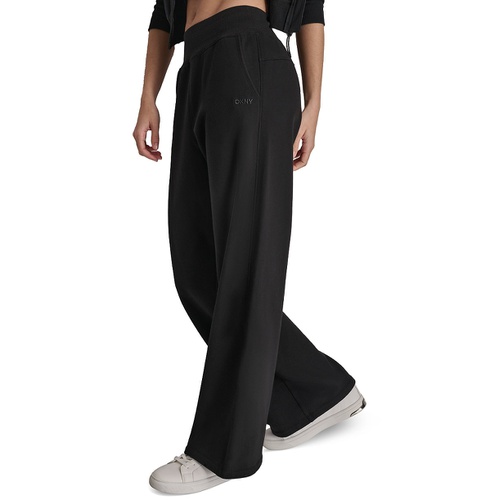 DKNY Sport Womens Embroidered-Logo Wide-Leg Fleece Sweatpants