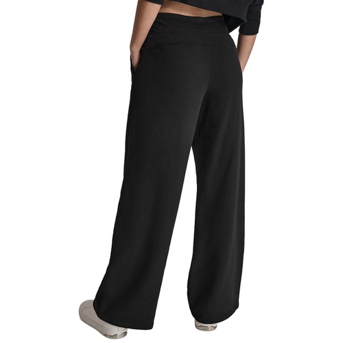 DKNY Sport Womens Embroidered-Logo Wide-Leg Fleece Sweatpants