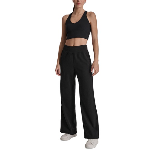 DKNY Sport Womens Embroidered-Logo Wide-Leg Fleece Sweatpants