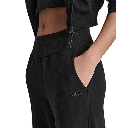 DKNY Sport Womens Embroidered-Logo Wide-Leg Fleece Sweatpants