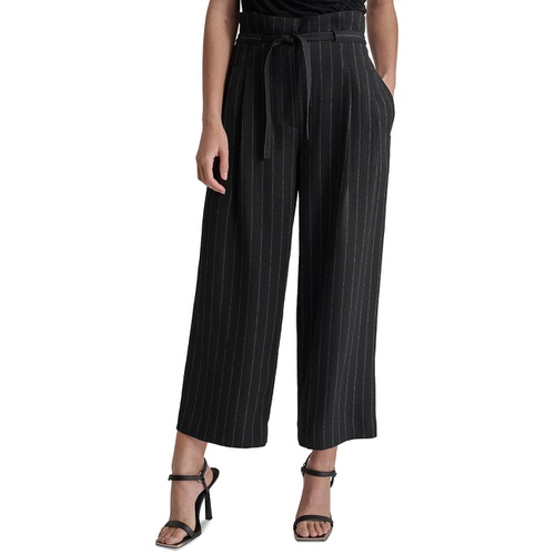 DKNY Womens Pinstripe Mid Rise Paperbag-Waist Cropped Pants