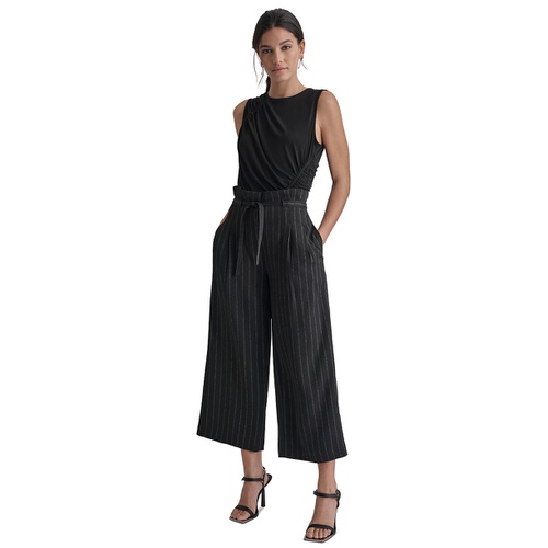 DKNY Womens Pinstripe Mid Rise Paperbag-Waist Cropped Pants