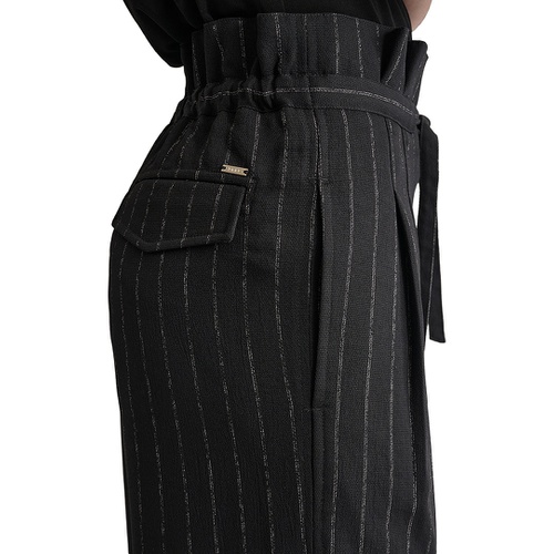 DKNY Womens Pinstripe Mid Rise Paperbag-Waist Cropped Pants