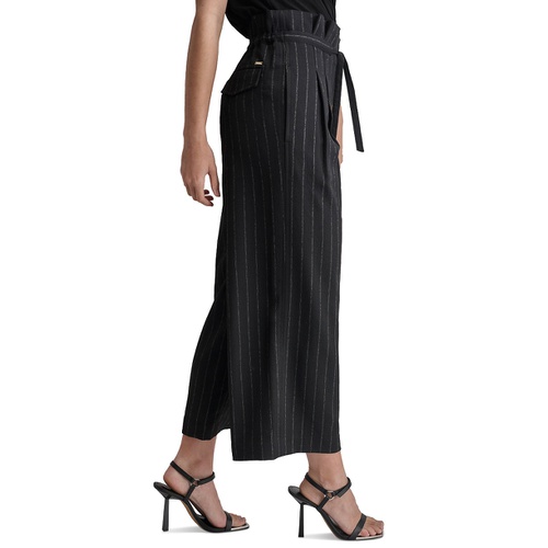 DKNY Womens Pinstripe Mid Rise Paperbag-Waist Cropped Pants