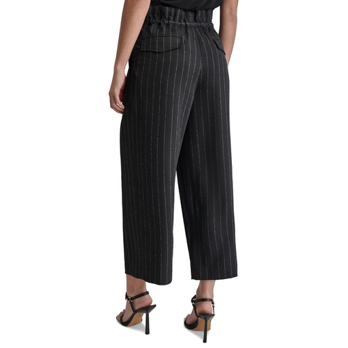 DKNY Womens Pinstripe Mid Rise Paperbag-Waist Cropped Pants