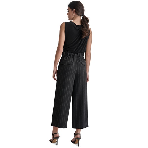 DKNY Womens Pinstripe Mid Rise Paperbag-Waist Cropped Pants