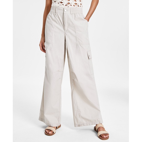 DKNY Womens Smocked-Waistband Cotton Cargo Pants