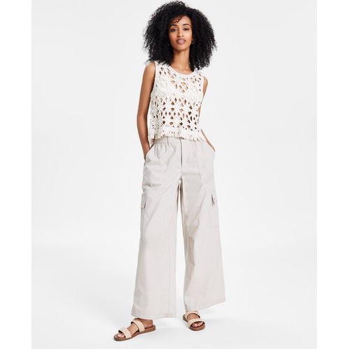 DKNY Womens Smocked-Waistband Cotton Cargo Pants