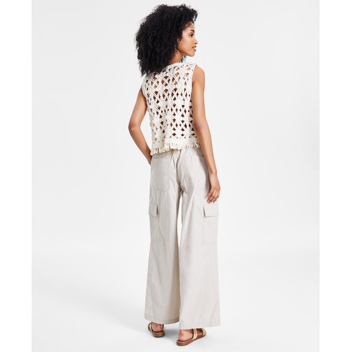 DKNY Womens Smocked-Waistband Cotton Cargo Pants