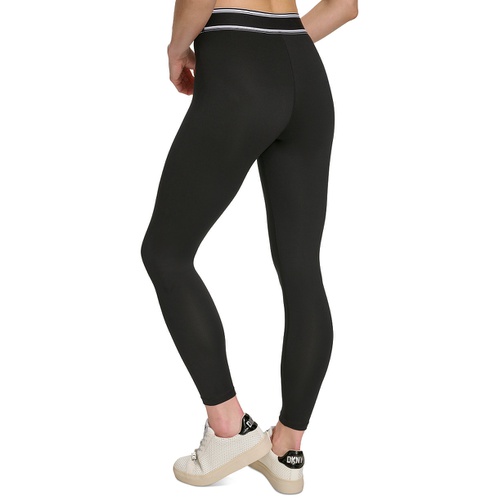 DKNY Womens Mid-Rise Full-Length Logo-Tape Leggings