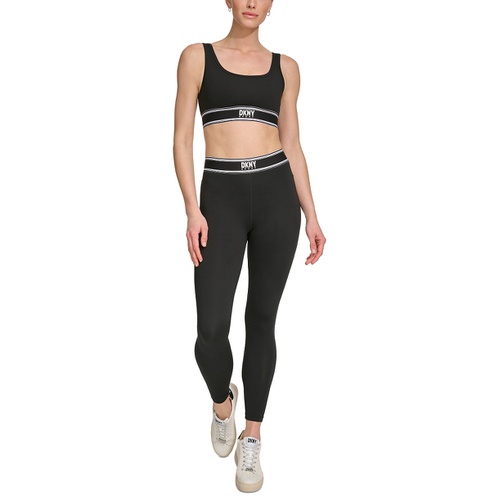 DKNY Womens Mid-Rise Full-Length Logo-Tape Leggings