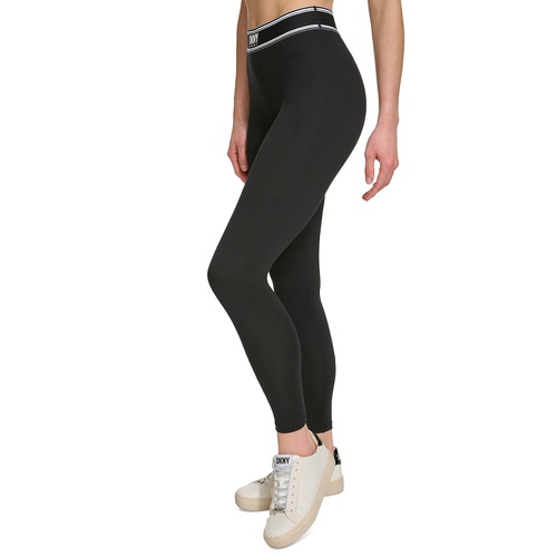 DKNY Womens Mid-Rise Full-Length Logo-Tape Leggings