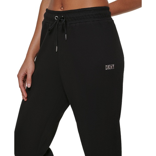 DKNY Womens Metallic Logo Fleece Jogger Sweatpants