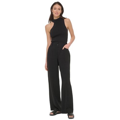 DKNY Womens Top-Stitched Crinkle Trousers