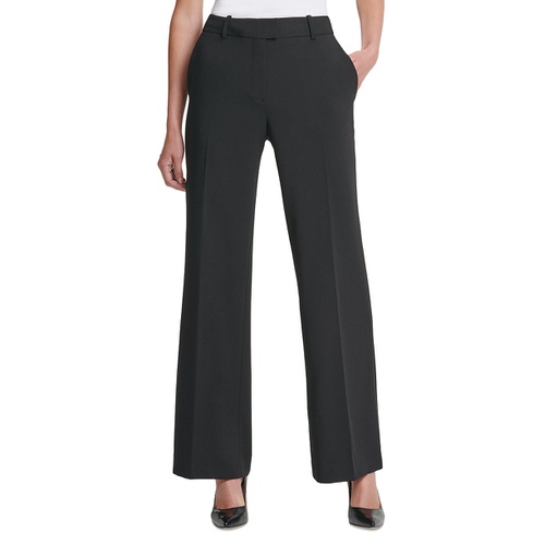 DKNY Petite Solid Fixed-Waist Slant-Pocket Wide-Leg Pants