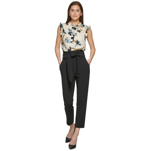 DKNY Womens Tie-Waist High-Rise Straigh-Fit Pants