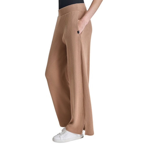 DKNY Womens Brushed Rib-Knit Straight-Leg Pants