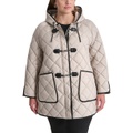 Plus Size Hooded Toggle-Front Quilted Coat