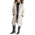 Womens Faux-Fur-Trim Hooded Bibbed Puffer Coat