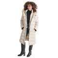 Womens Faux-Fur-Trim Hooded Bibbed Puffer Coat