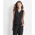 Womens Solid Asymmetrical Button-Down V-Neck Vest