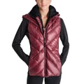 Womens Hooded Puffer Vest with Contrast Scuba and Teddy Faux Fur Collar