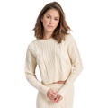 Womens Cropped Cable Knit Long-Sleeve Sweater