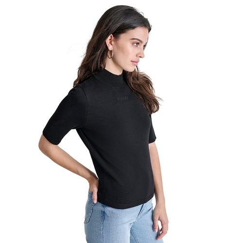 DKNY Petite Mock-Neck Embellished-Logo Sweater