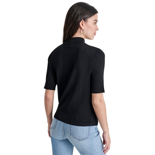 DKNY Petite Mock-Neck Embellished-Logo Sweater