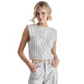 Petite Cropped Cable-Knit Metallic-Threaded Sleeveless Sweater