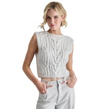 Petite Cropped Cable-Knit Metallic-Threaded Sleeveless Sweater