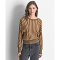 Womens Striped Dropped-Sleeve Crewneck Sweater