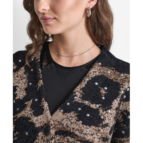 DKNY Womens Printed Button-Front Chenille Cardigan