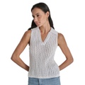 Womens Lacey Stitch Collared Sleeveless Sweater