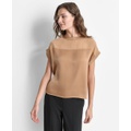 Womens Mixed-Media Extended-Shoulder Blouse