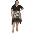 Plus Size Mixed-Media Belted High-Low Dress