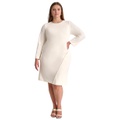 Plus Size Beaded Jewel-Neck Long-Sleeve Sheath Dress